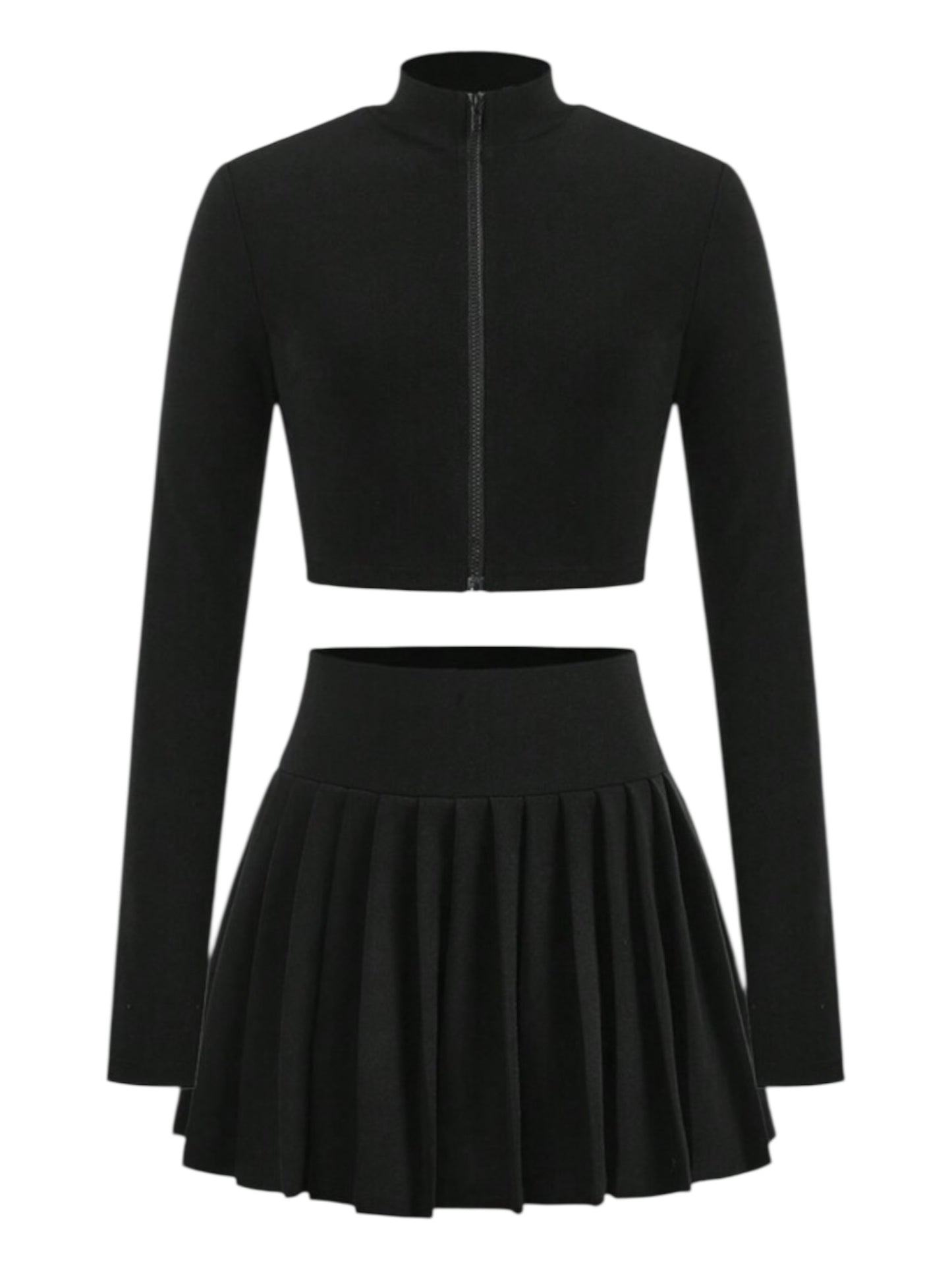 Black pleated skirt with black long sleeve top pre teen girls set