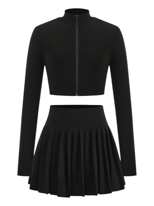 Black pleated skirt with black long sleeve top pre teen girls set