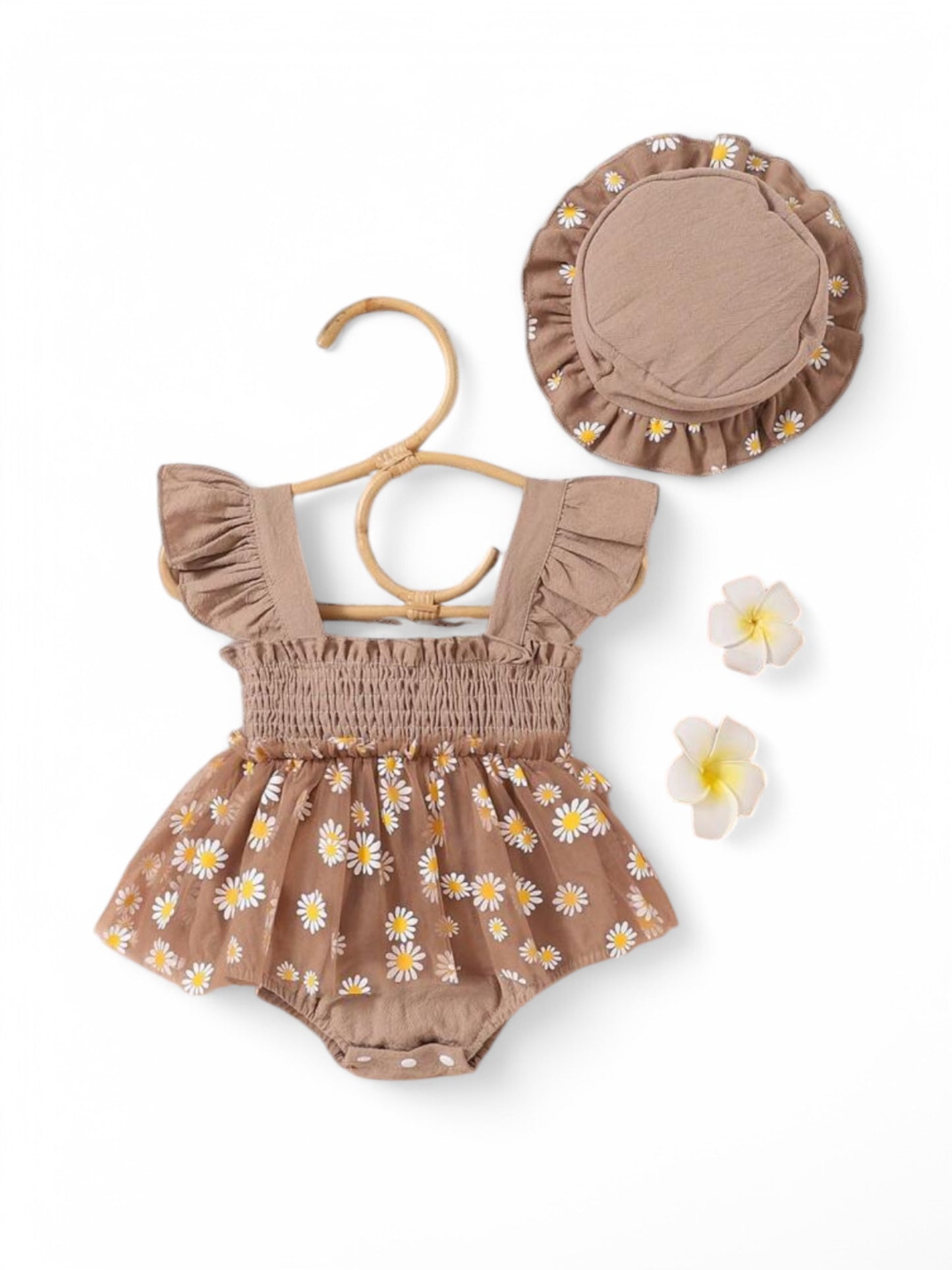 Sunflower romper and hat baby set