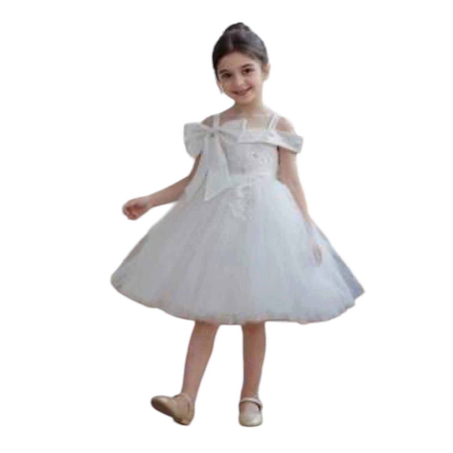 Girls tulle white formal dress with bow on one side 2k6