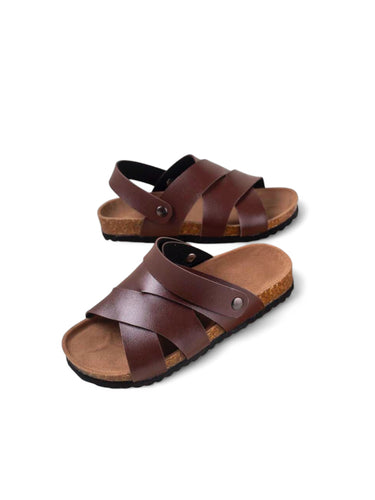 Brown cross strap boy sandals