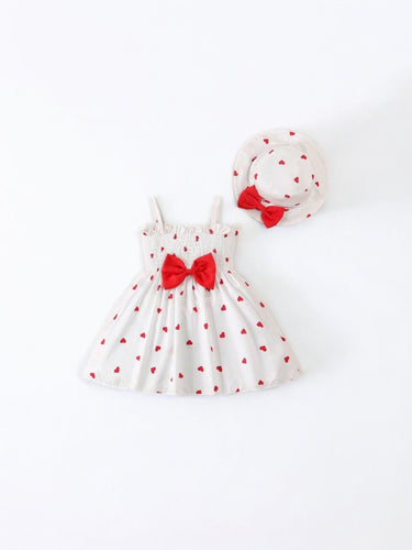 White with hearts baby dress with hat
