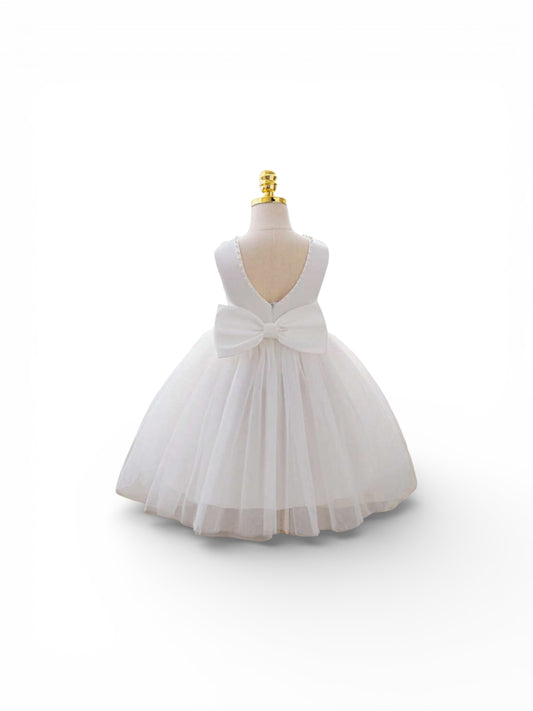 Girls pearl low back girls white  dress