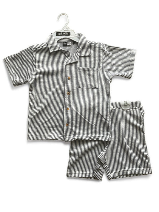 Mick Mack Ltd gray & white stripe boy set
