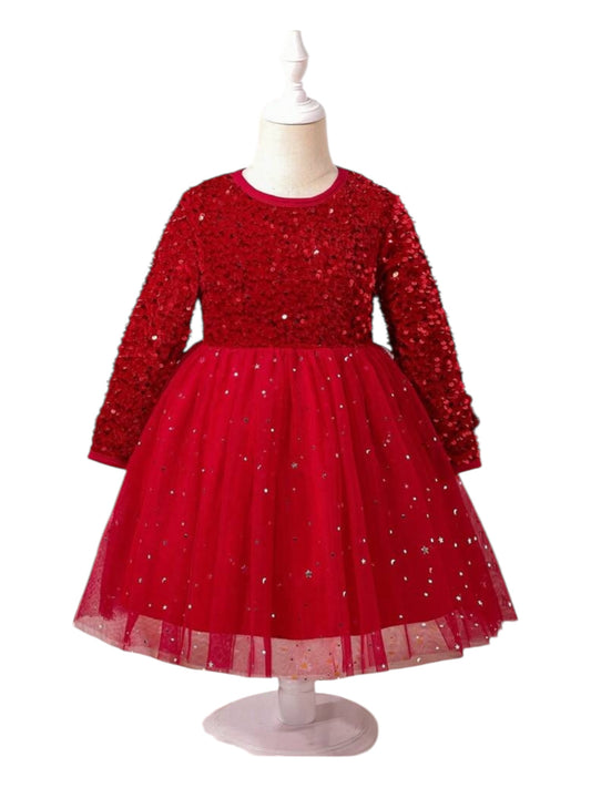 Red sequence and tulle girl dress