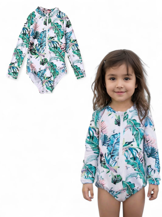 Toddler leaf print baby swimsuit