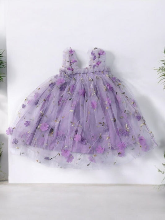 Purple floral mesh girl dress
