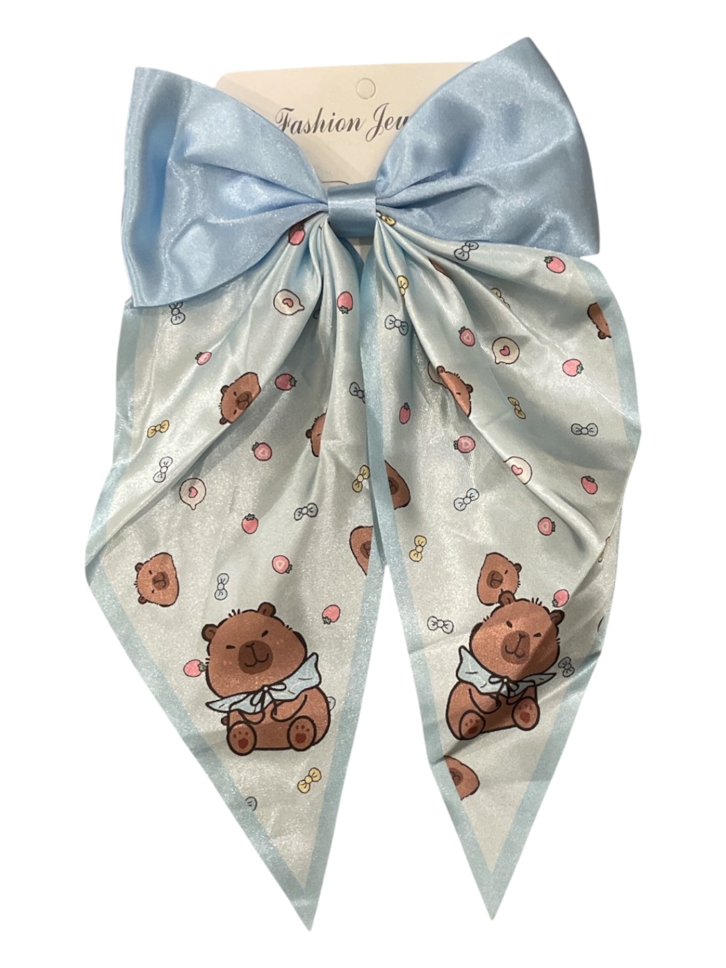 Girls satin bows with bear print 2k5