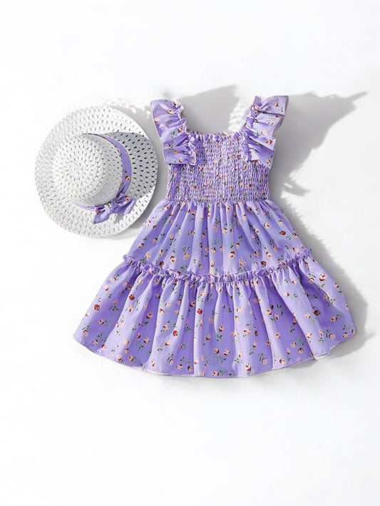 Purple dress with hat Easter girl dress