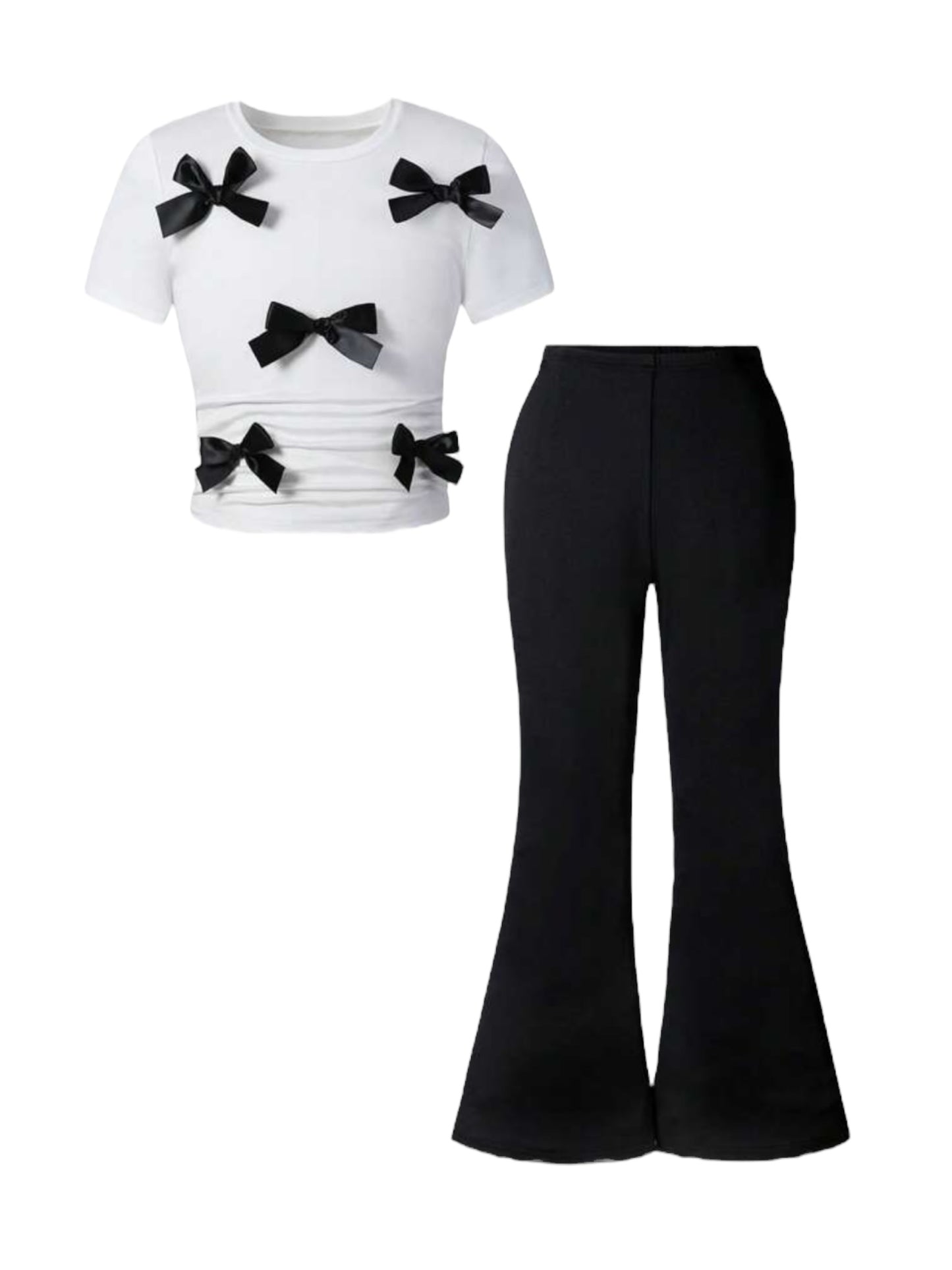 Black & white black bow 2pc girls set pre teen