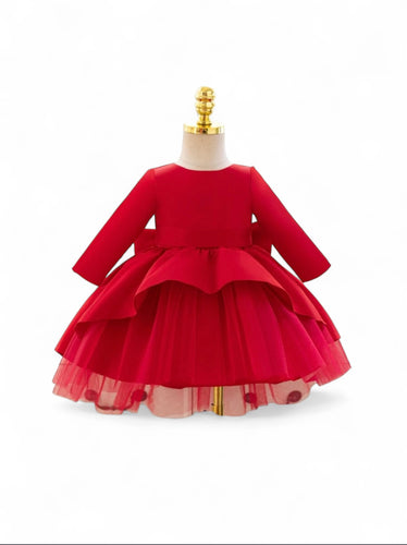 Red formal girls long sleeve red baby dress  2k5