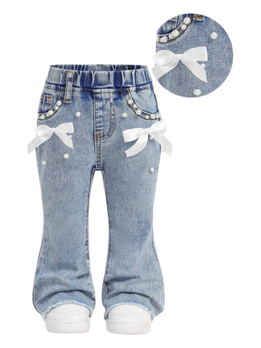 White bow baby girl long jeans 2k5