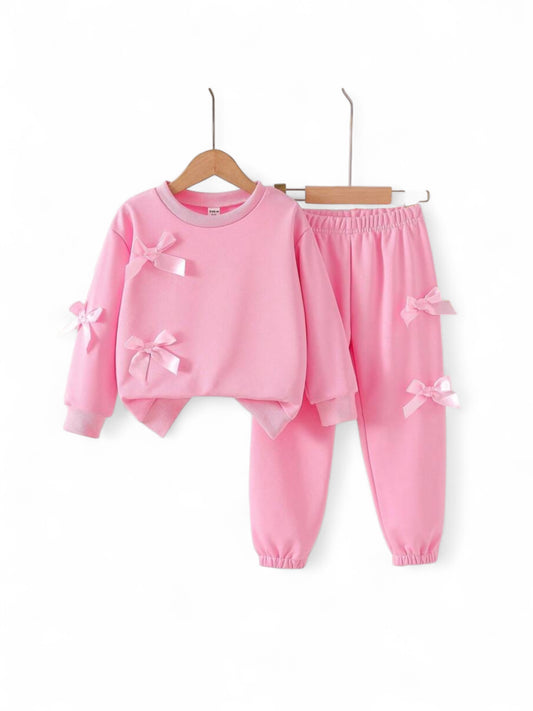 Pink bow sweats girls set
