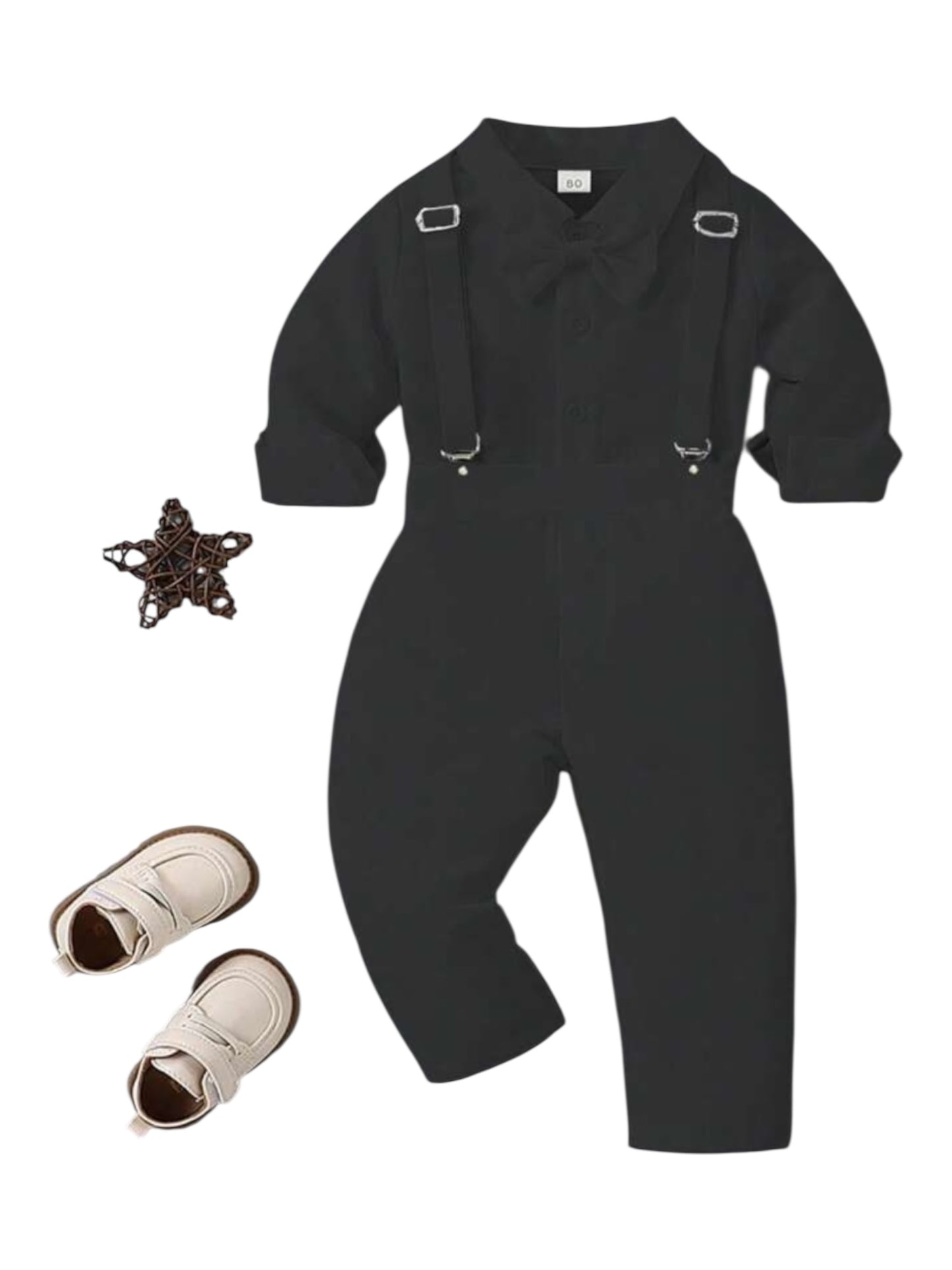 Black suspenders baby set
