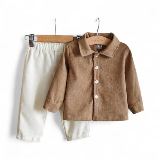 Brown 2pc brown & beige boys baby set