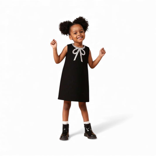 Girls black dress with silver bow