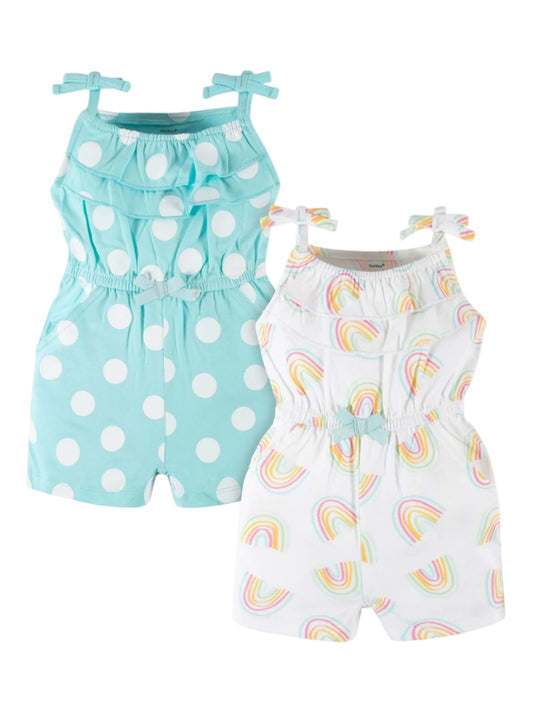 Blue polka dots and rainbow gerber romper  set 2pk