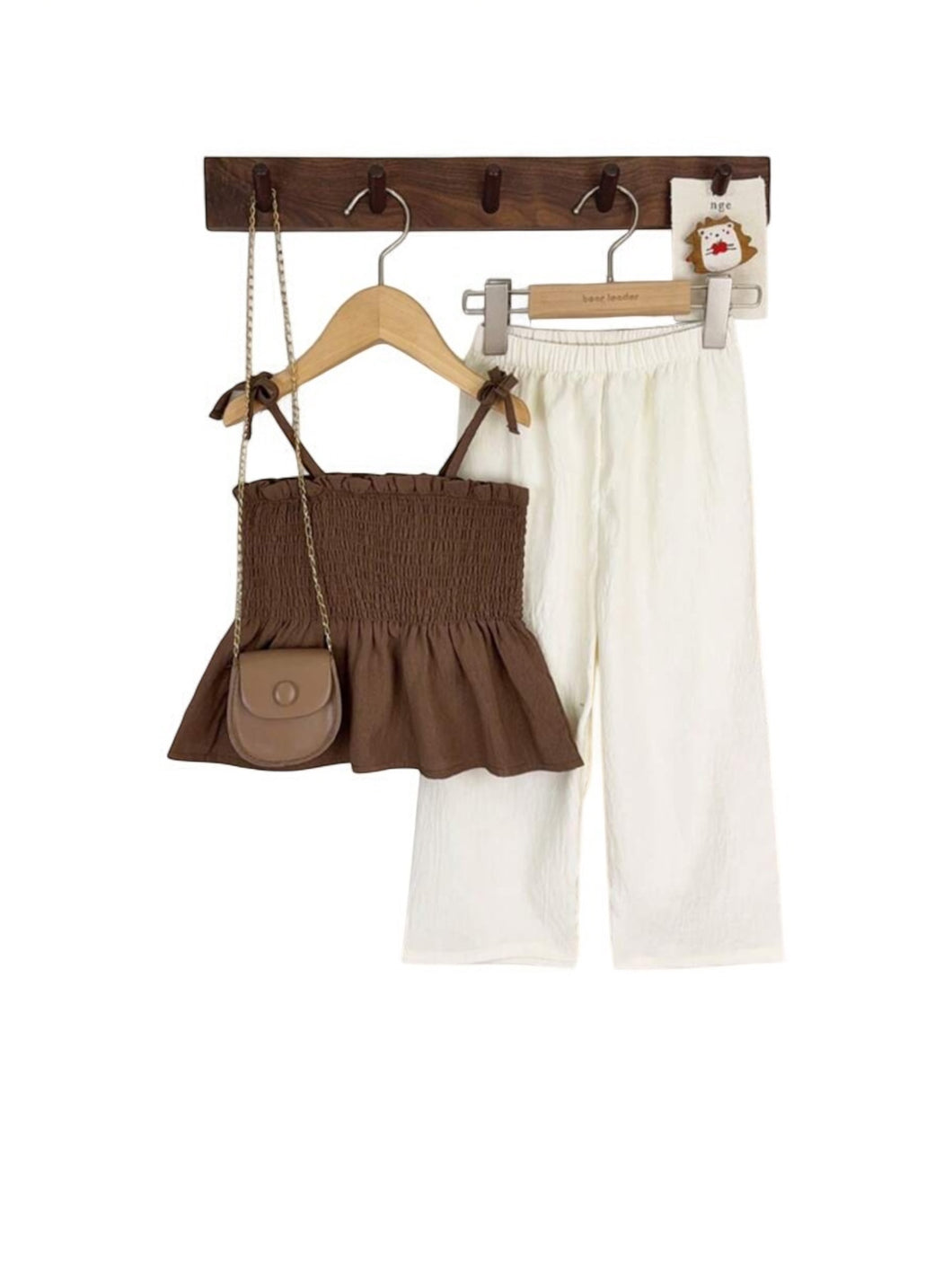 Chocolate Brown top with wide leg long pants linen girl set