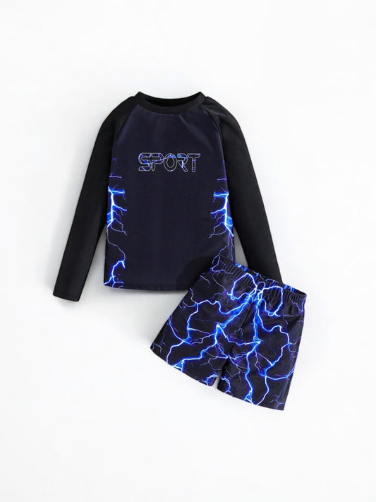 Blue & black lightning boy swimsuit