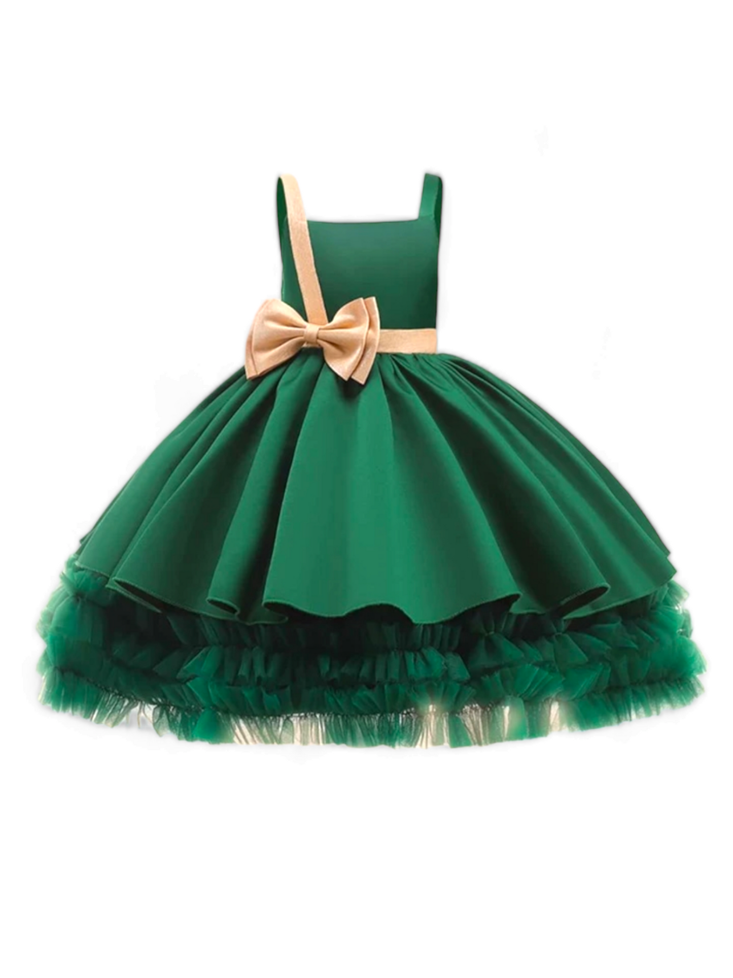 Green princess  dress  with gold bow