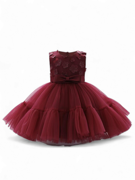 Burgundy girl formal dress with tulle