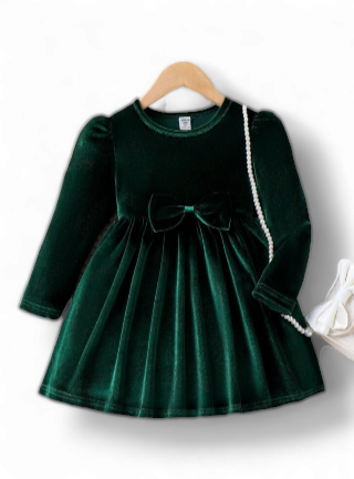 Green velvet girl  dress
