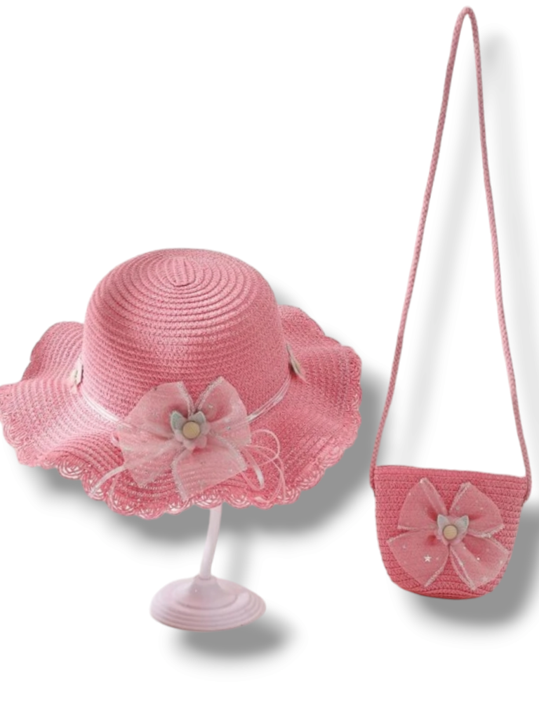 Pink bow girl hat&purse set