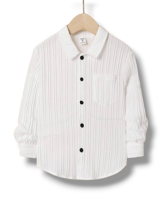 White Long sleeve button down boys shirt