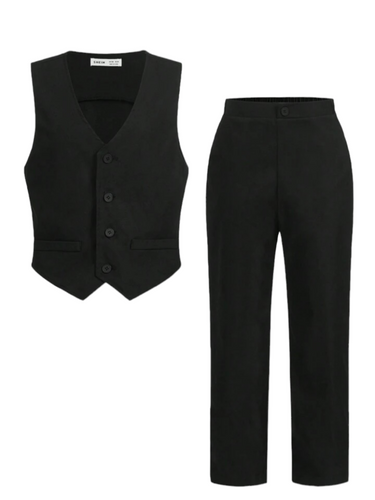 Black vest set pre teen boy formal set