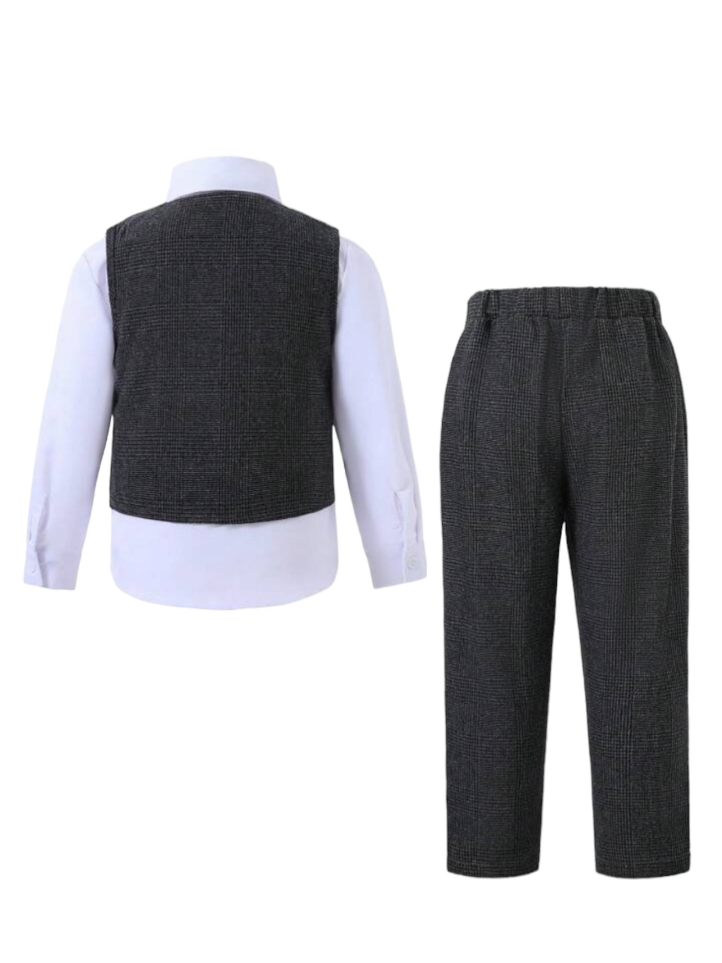 Boy formal 3 pc gray vest set with white shirt & bow tie