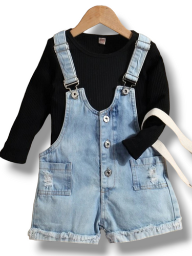 Jeans jumper with long sleeve blouse 2pc girl set