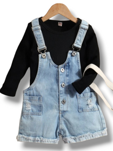 Jeans jumper with long sleeve blouse 2pc girl set