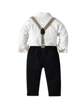 4pc boy  black & white with stripe suspender formal set