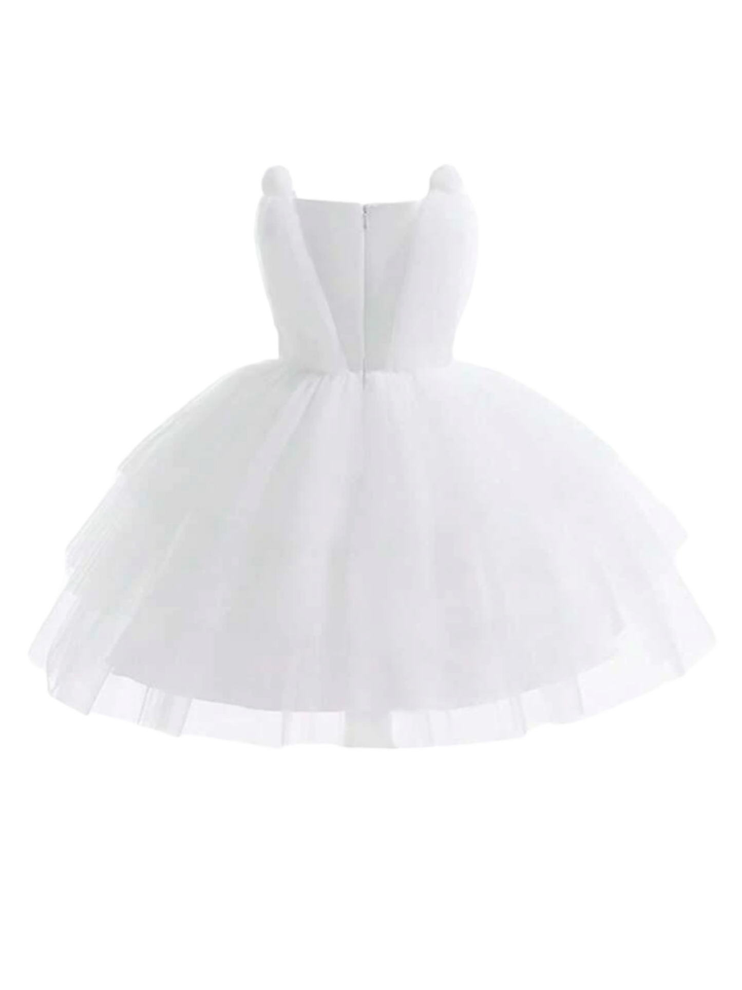 Girl  white formal dress with bow at waist