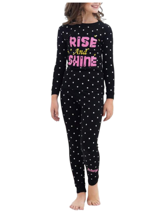 Rise and shine polkadot girl pjs set