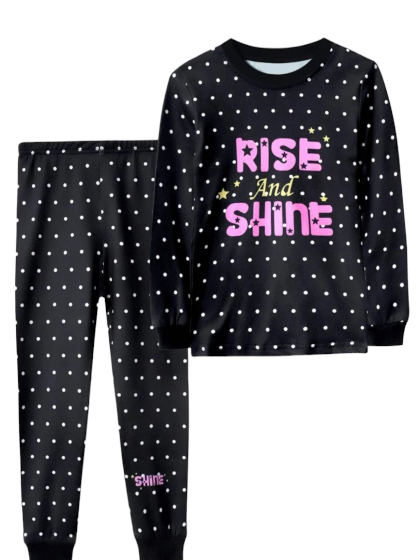 Rise and shine polkadot girl pjs set