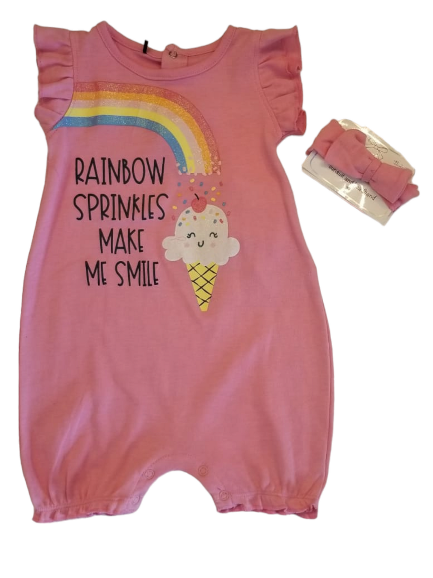 Rainbow jumpsuit with  headband baby set