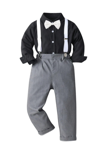 Boys formal set with white suspenders