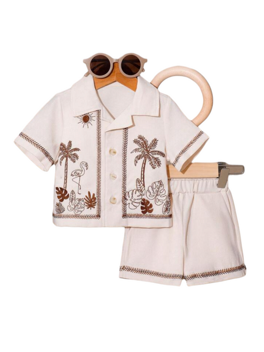 Palm tree print boy boho baby set