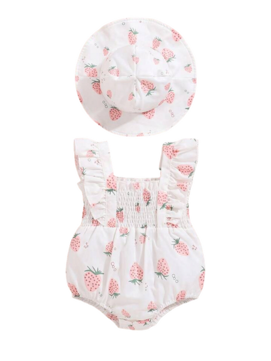 Strawberry baby romper with Hat
