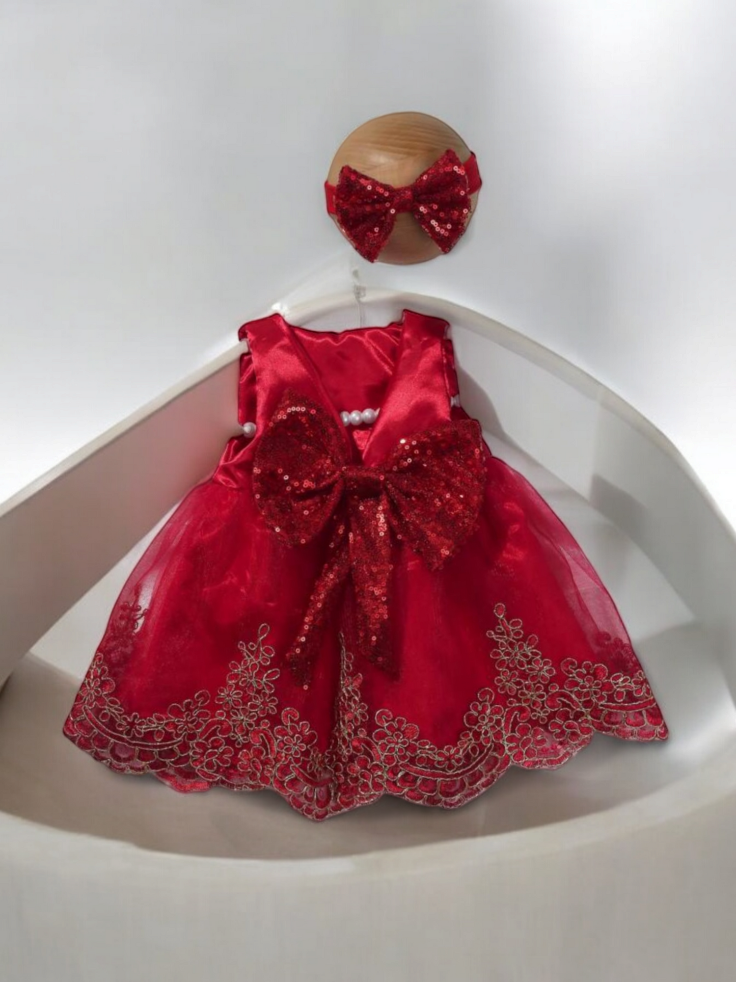 Newborn formal red baby dress with headband