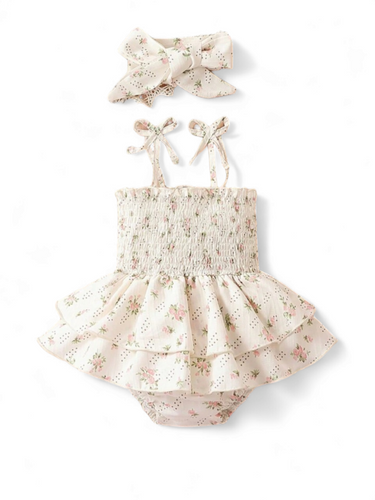 Floral baby dress romper with headband