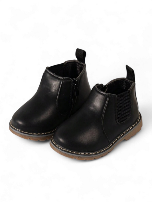 Toddler boy leather black boots1