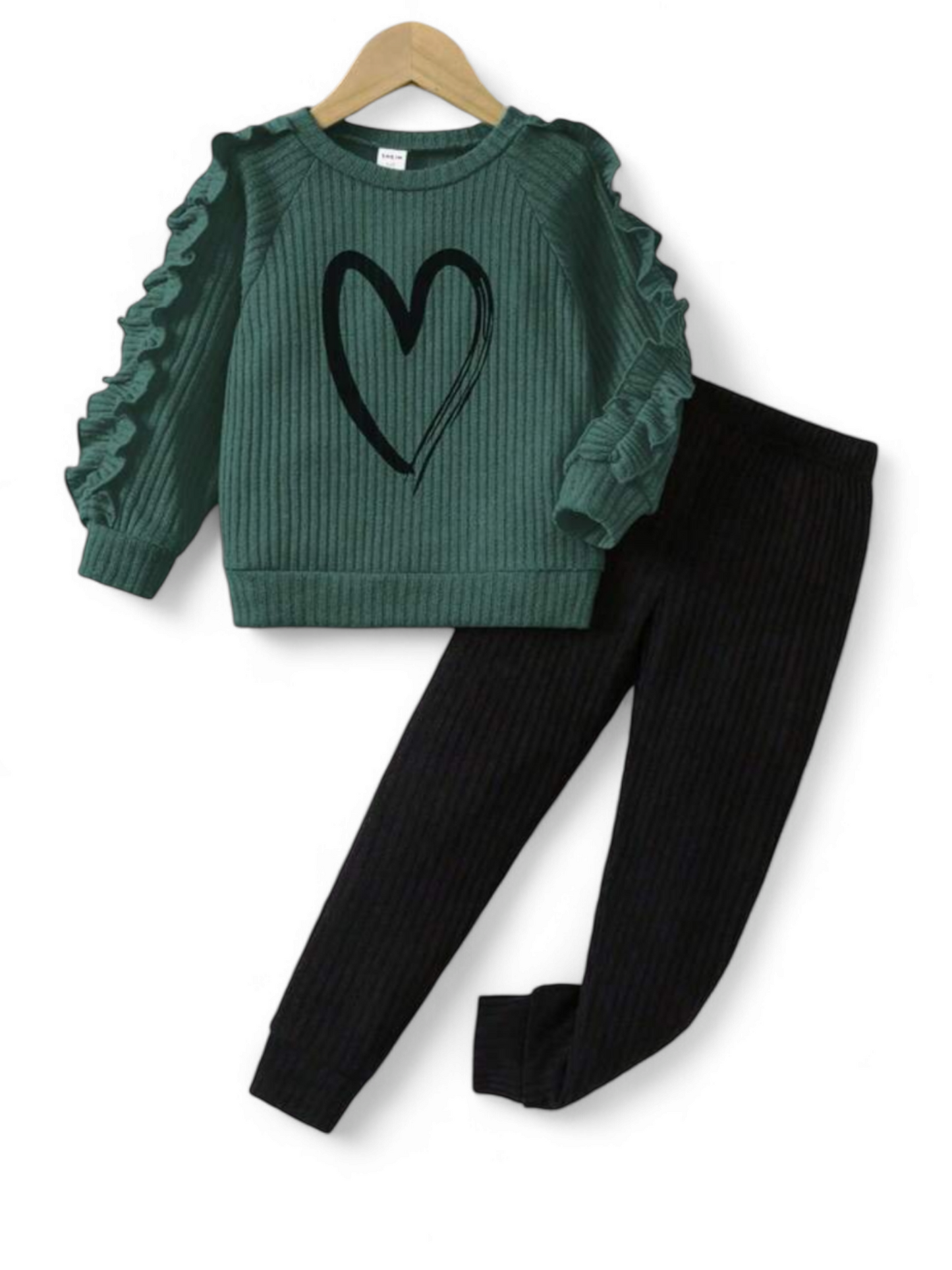 Green heart top with leggings girl set