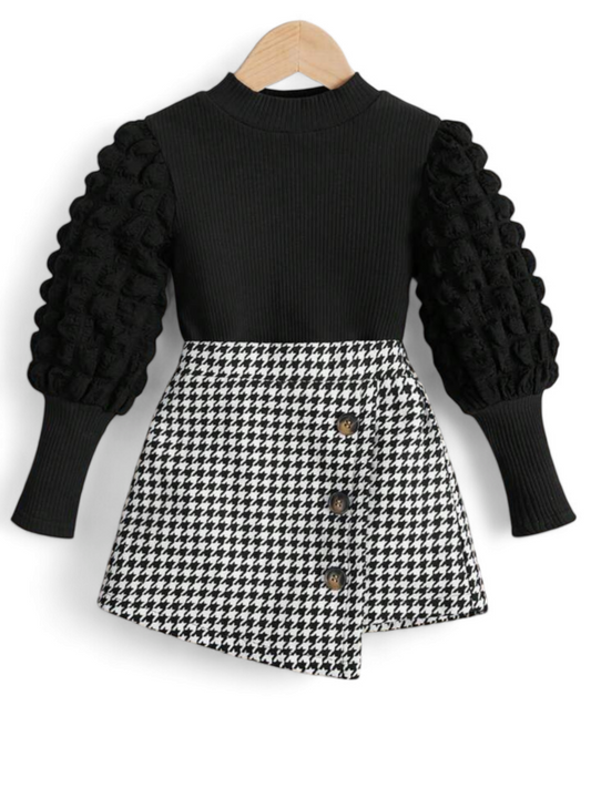 Puff sleeved with hem skirt girl set