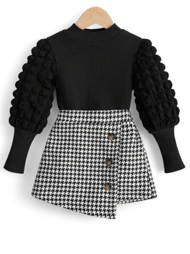 Puff sleeved with hem skirt girl set