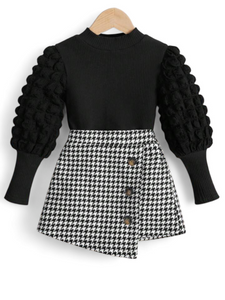 Puff sleeved with hem skirt girl set