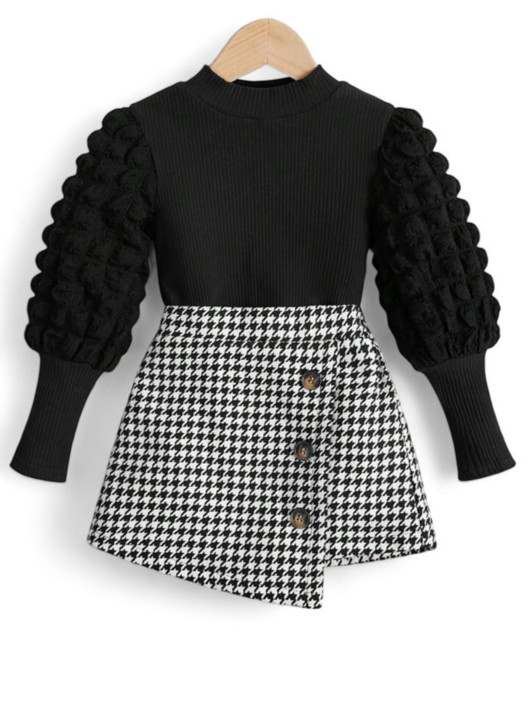 Puff sleeved with hem skirt girl set