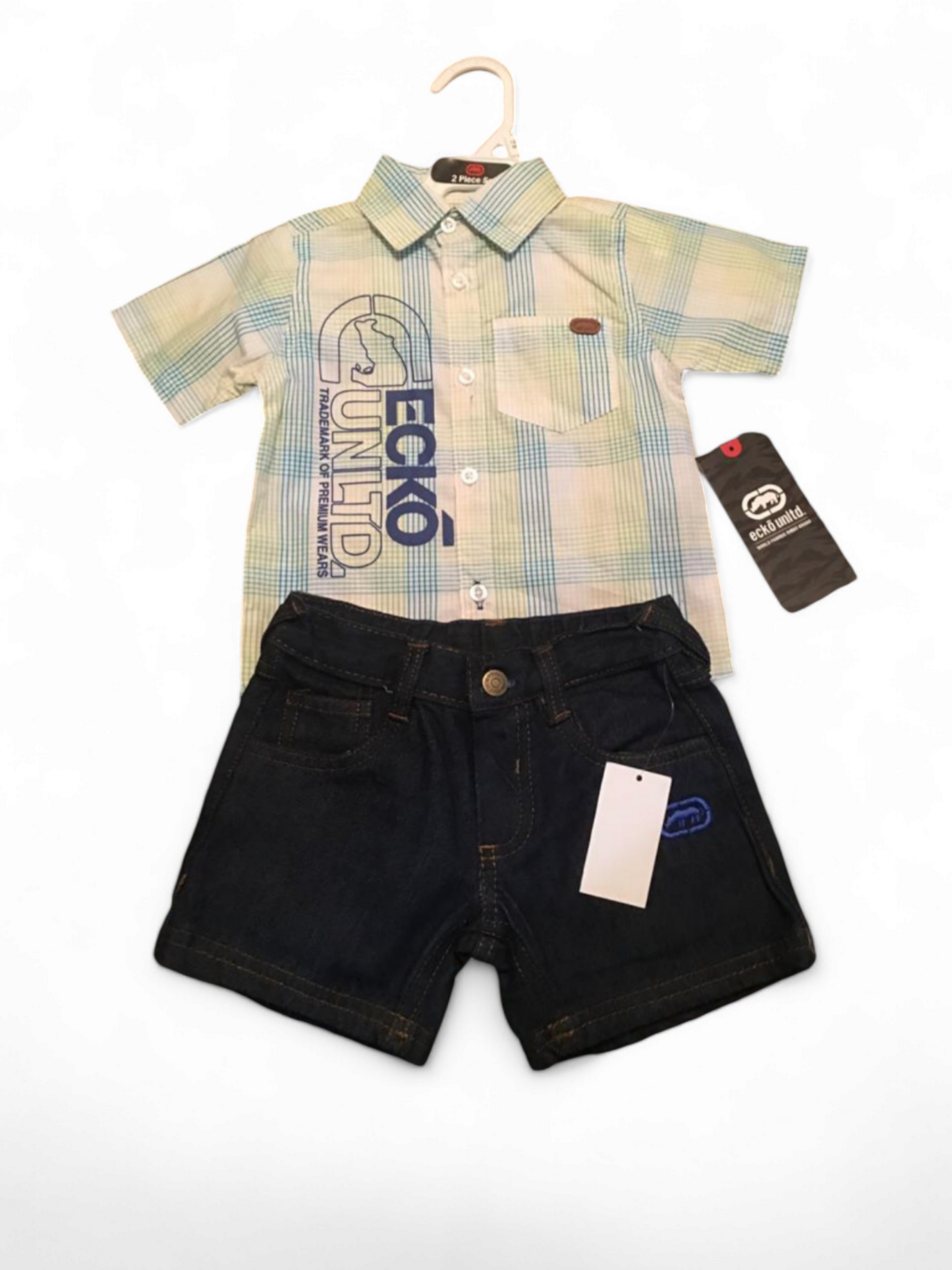 Ecko unltd boy 2pc set button up shirt with jeans pants babu set