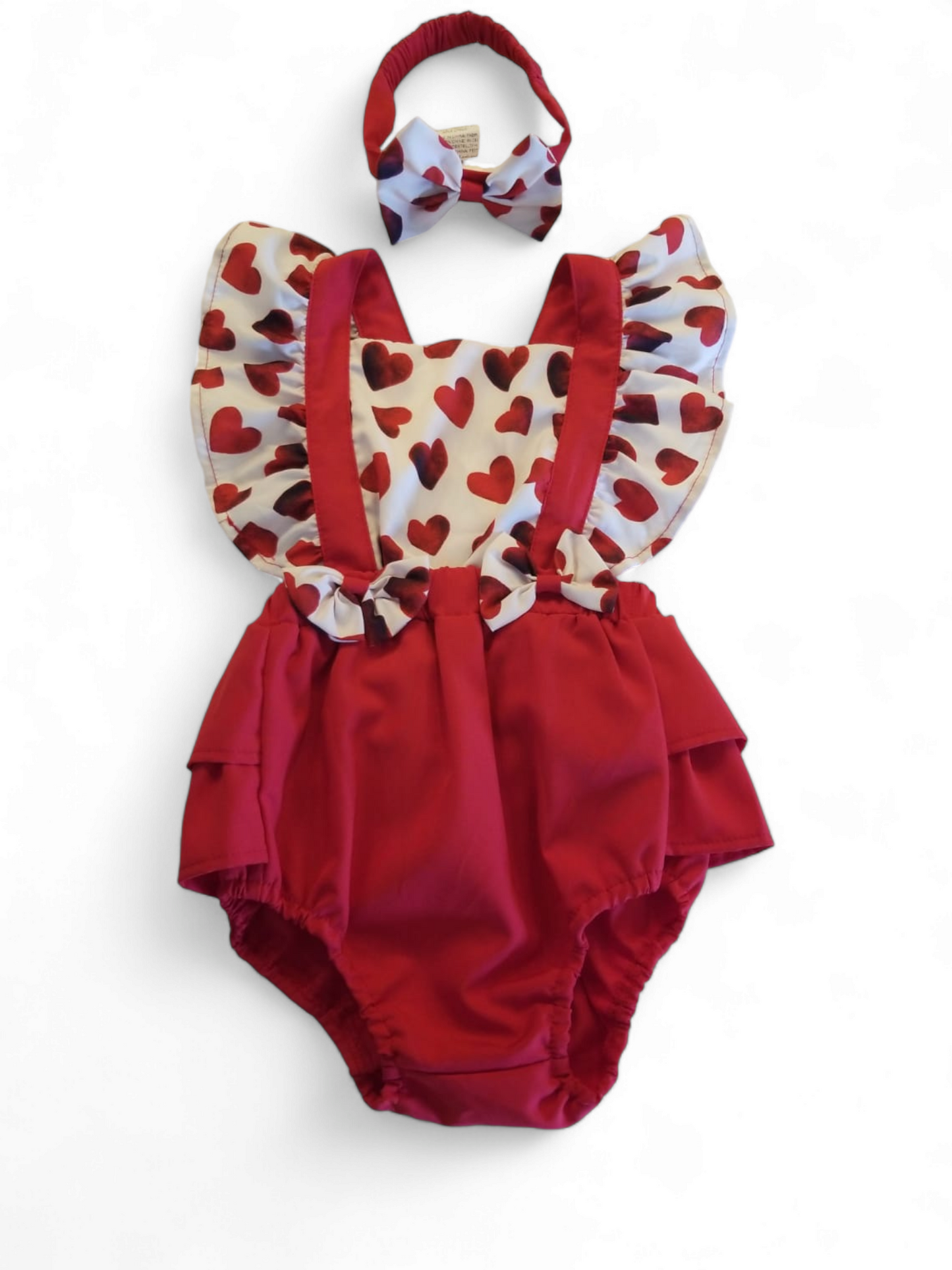 Red and white baby dress romper